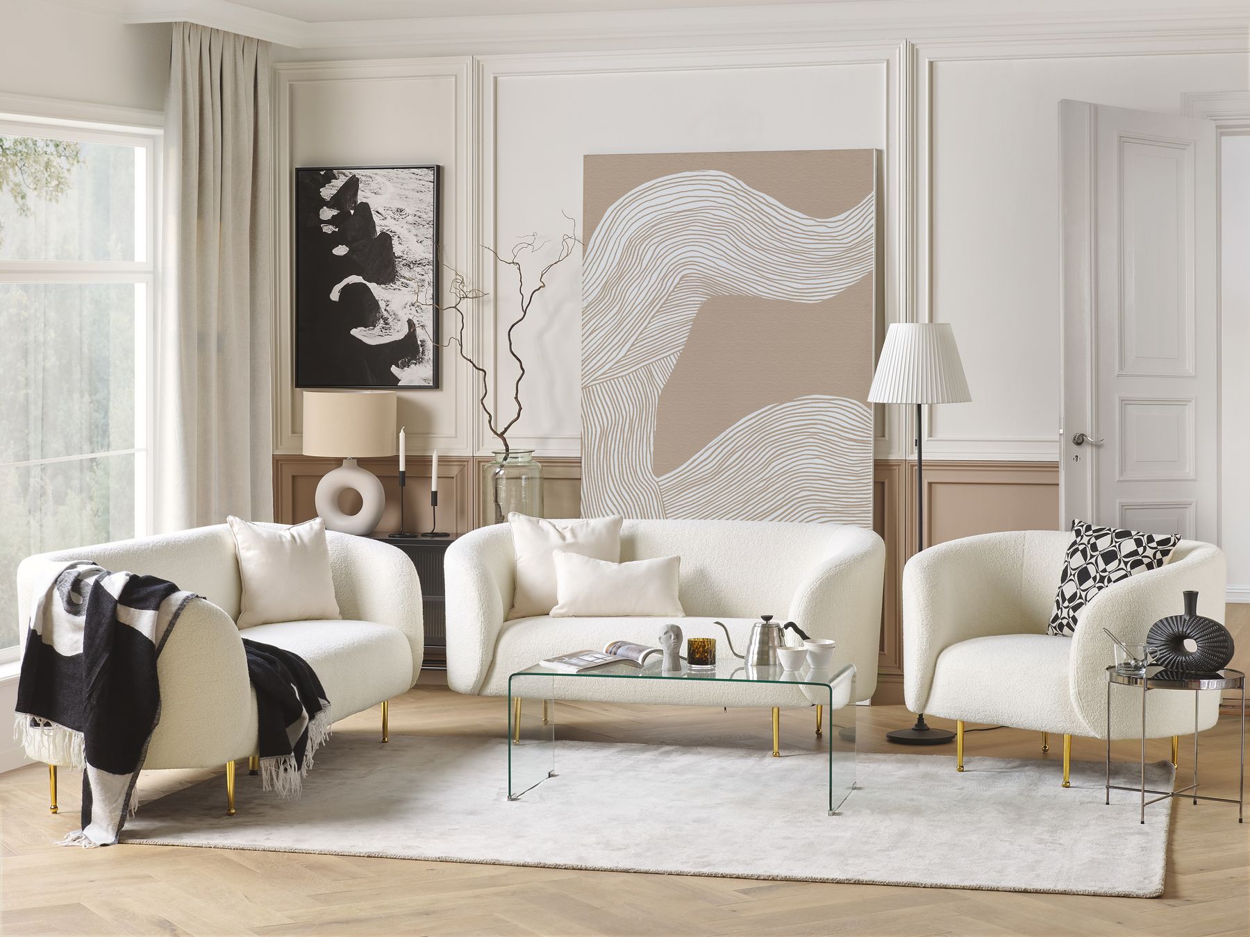 Sofa dla 2 osób NORDEN Boucle Biały