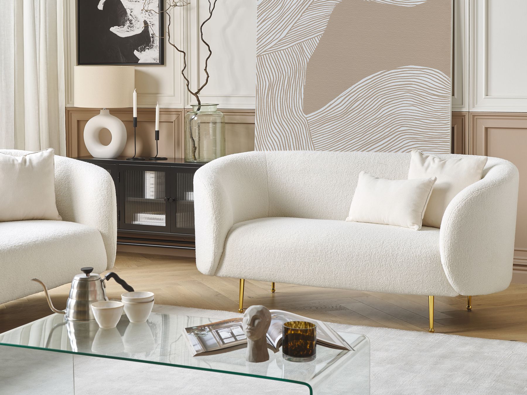 Sofa dla 2 osób NORDEN Boucle Biały