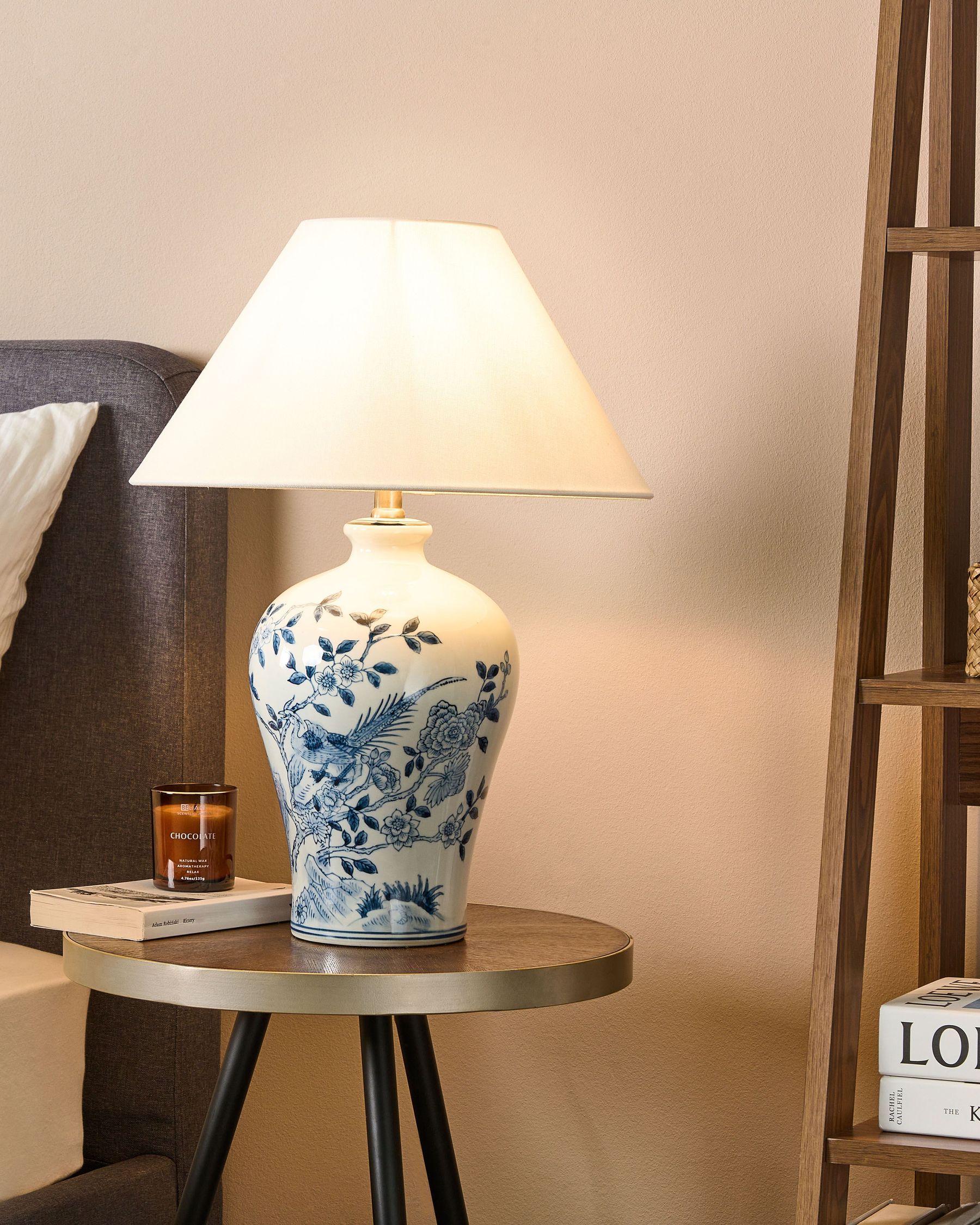 Lampa stołowa „Mira” – porcelana - Biało-niebieska