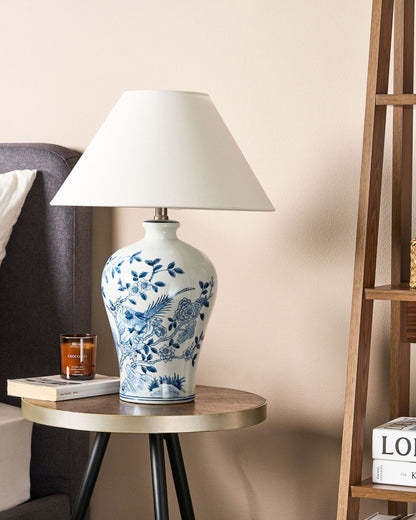 Lampa stołowa „Mira” – porcelana - Biało-niebieska