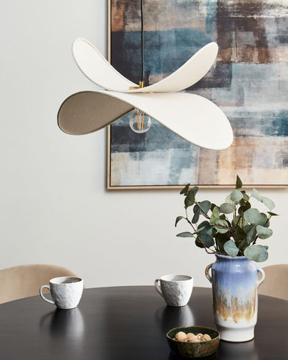 Lampa wisząca „Orla” – len syntetyczny, beżowa
