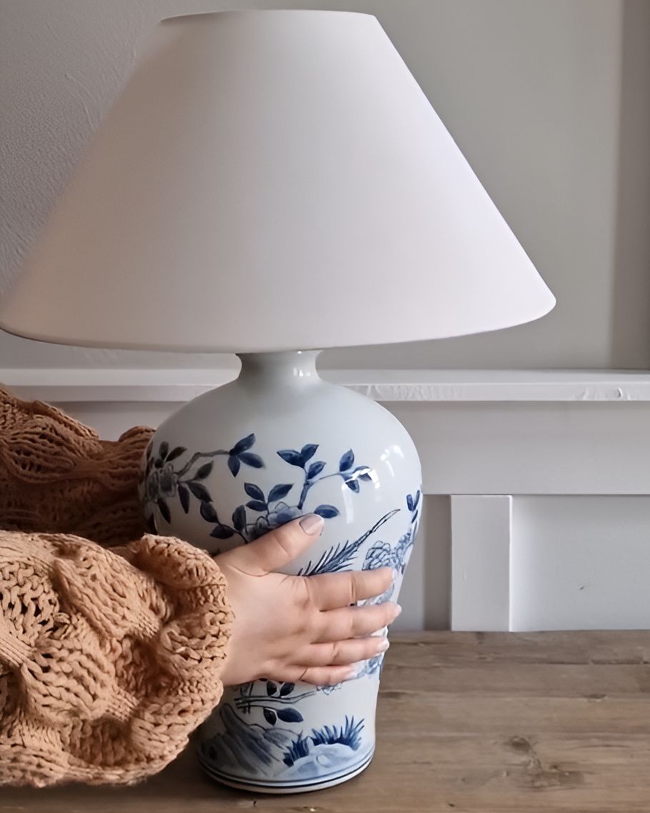 Lampa stołowa „Mira” – porcelana - Biało-niebieska